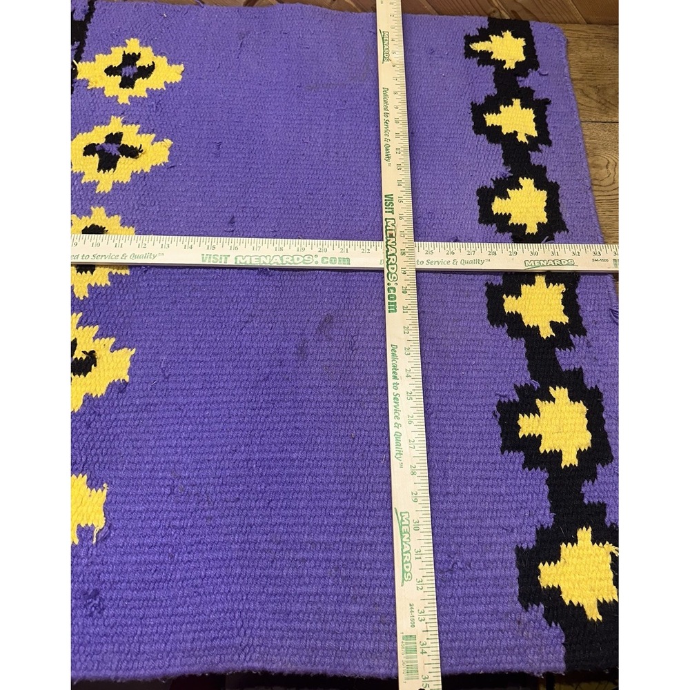 Mayatex Vintage Heavy Wool Saddle Blanket Horse Show Purple Yellow Aztec 35x33.5 - Picture 3 of 4